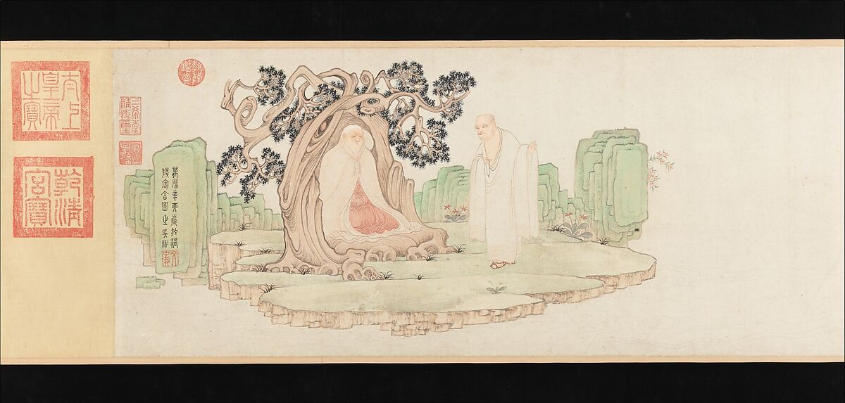 The Sixteen Luohans, Wu Bin (active ca. 1583–1626), Handscroll; ink and color on paper, China