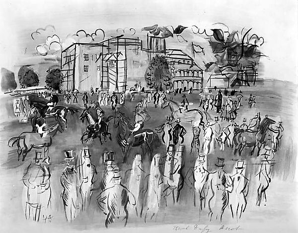 Paddock at Ascot, Raoul Dufy (French, Le Havre 1877–1953 Forcalquier), Collotype with opaque watercolor (hand coloring) 