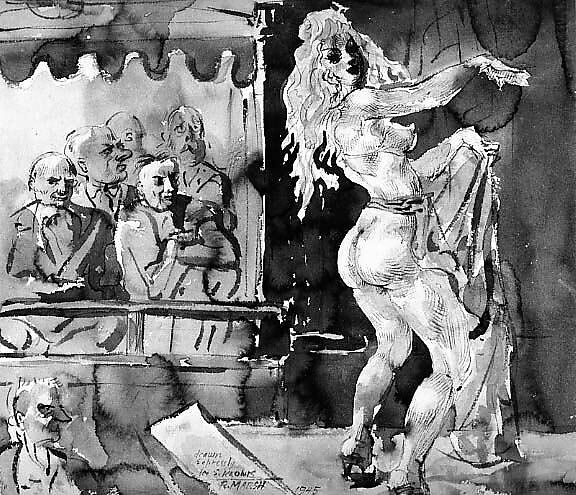 Burlesque, Reginald Marsh (American, Paris 1898–1954 Dorset, Vermont), Black ink wash and watercolor on paper 