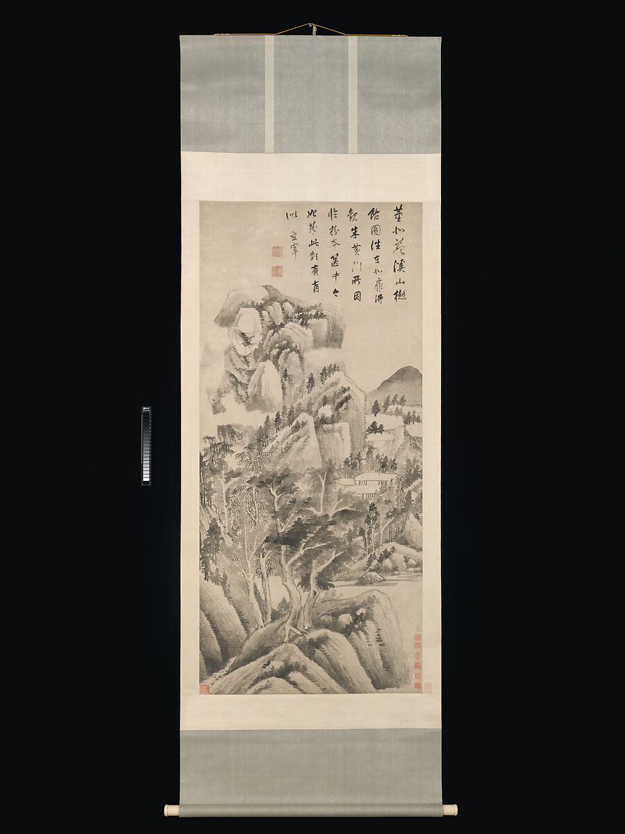 Shaded Dwellings among Streams and Mountains, Dong Qichang (Chinese, 1555–1636), Hanging scroll; ink on paper, China