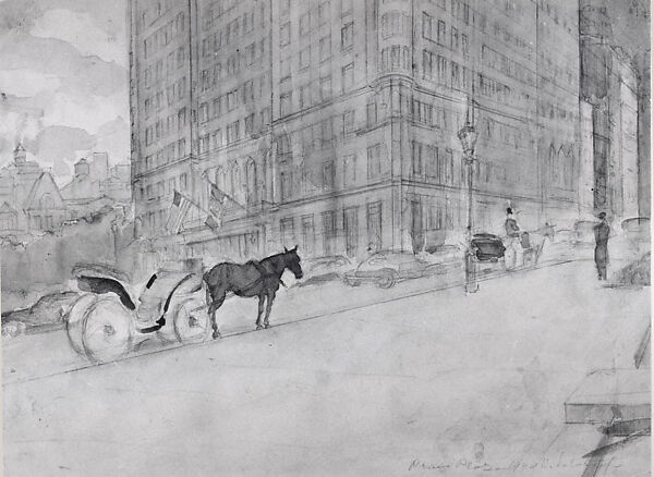 Hotel Plaza in New York, Boris Solotareff (American (born Romania), Bendare 1889–1966 New York), Graphite and watercolor on paper 