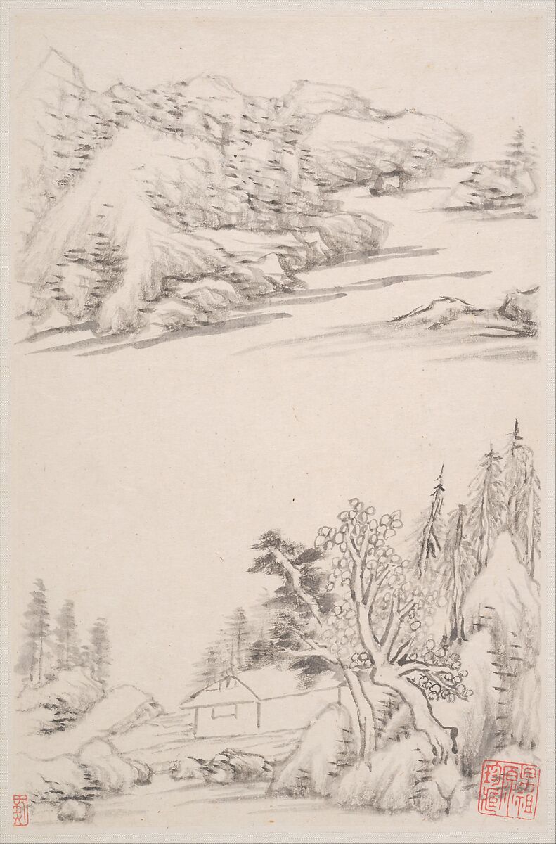Landscapes after old masters, Dong Qichang (Chinese, 1555–1636), Album of eight leaves; ink on paper, China