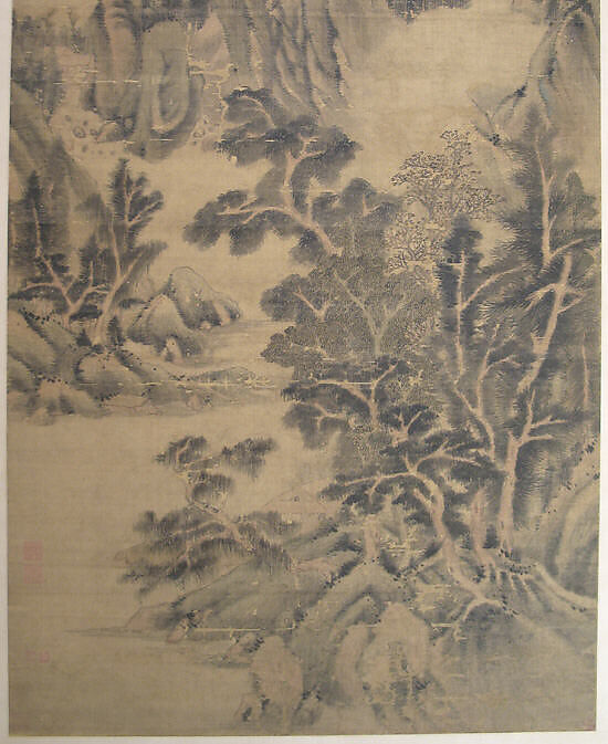 Spring Mountains over Warm Greenery, Dong Qichang (Chinese, 1555–1636) (and assistants), Hanging scroll; ink and color on silk, China
