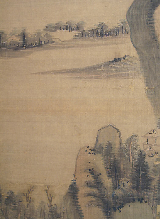 Spring Mountains over Warm Greenery, Dong Qichang (Chinese, 1555–1636) (and assistants), Hanging scroll; ink and color on silk, China