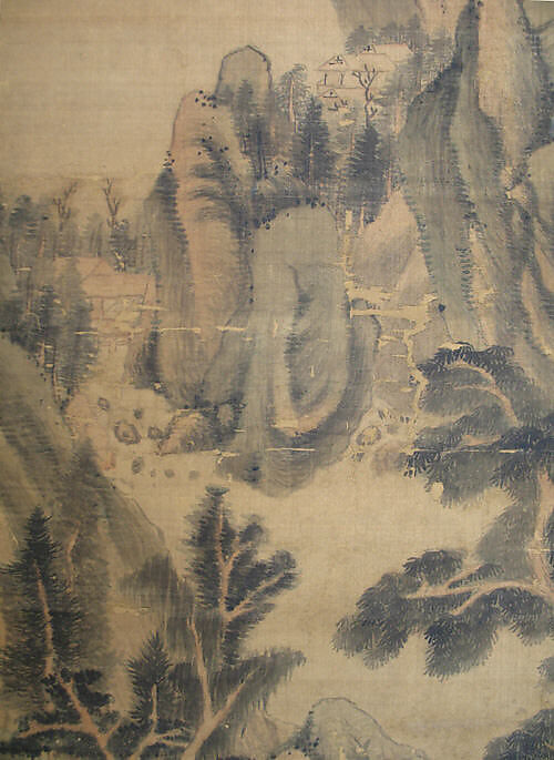 Spring Mountains over Warm Greenery, Dong Qichang (Chinese, 1555–1636) (and assistants), Hanging scroll; ink and color on silk, China