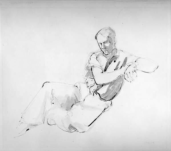 Seated Man, Stephen Greene (American, New York 1917–1999 Valley Cottage, New York), Pen and black ink and ink wash on paper 