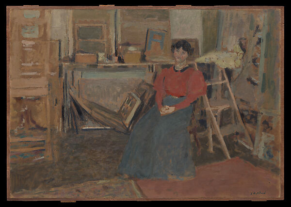 Interior, Edouard Vuillard (French, Cuiseaux 1868–1940 La Baule), Oil on paper, glued on cardboard, and mounted on wood 