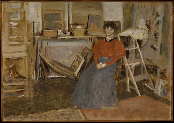 Interior, Edouard Vuillard (French, Cuiseaux 1868–1940 La Baule), Oil on paper, glued on cardboard, and mounted on wood 