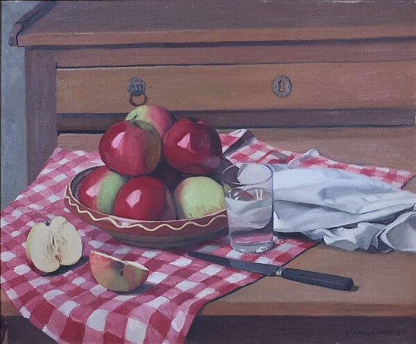 Still Life with Apples and Glass of Water, Félix Vallotton (Swiss, Lausanne 1865–1925 Paris), Oil on canvas 