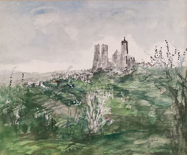 Landscape with Church on Hill, Pierre Laprade (French, Narbonne 1875–1931 Fontenay-aux-Roses), Watercolor and graphite with charcoal on paper 