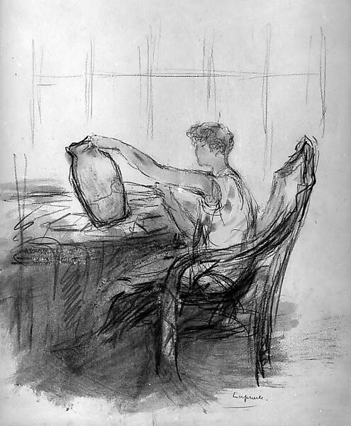 Woman Painting a Vase, Pierre Laprade (French, Narbonne 1875–1931 Fontenay-aux-Roses), Charcoal, chalk, graphite and watercolor on paper 
