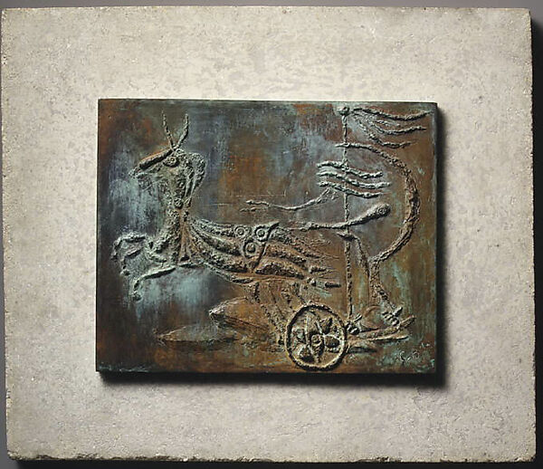 The Chariot, Georges Braque (French, Argenteuil 1882–1963 Paris), Bronze relief mounted on stone base 