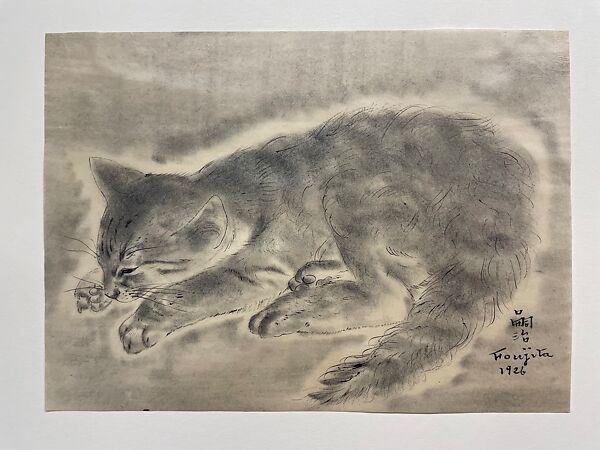 Cat, Tsuguharu Foujita (French (born Japan), Tokyo 1886–1968 Zurich), Pen and black ink and wash on Asian paper 