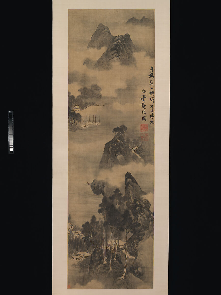 Landscape, Zhang Ruitu (Chinese, 1570–1641), Hanging scroll; ink on satin, China 