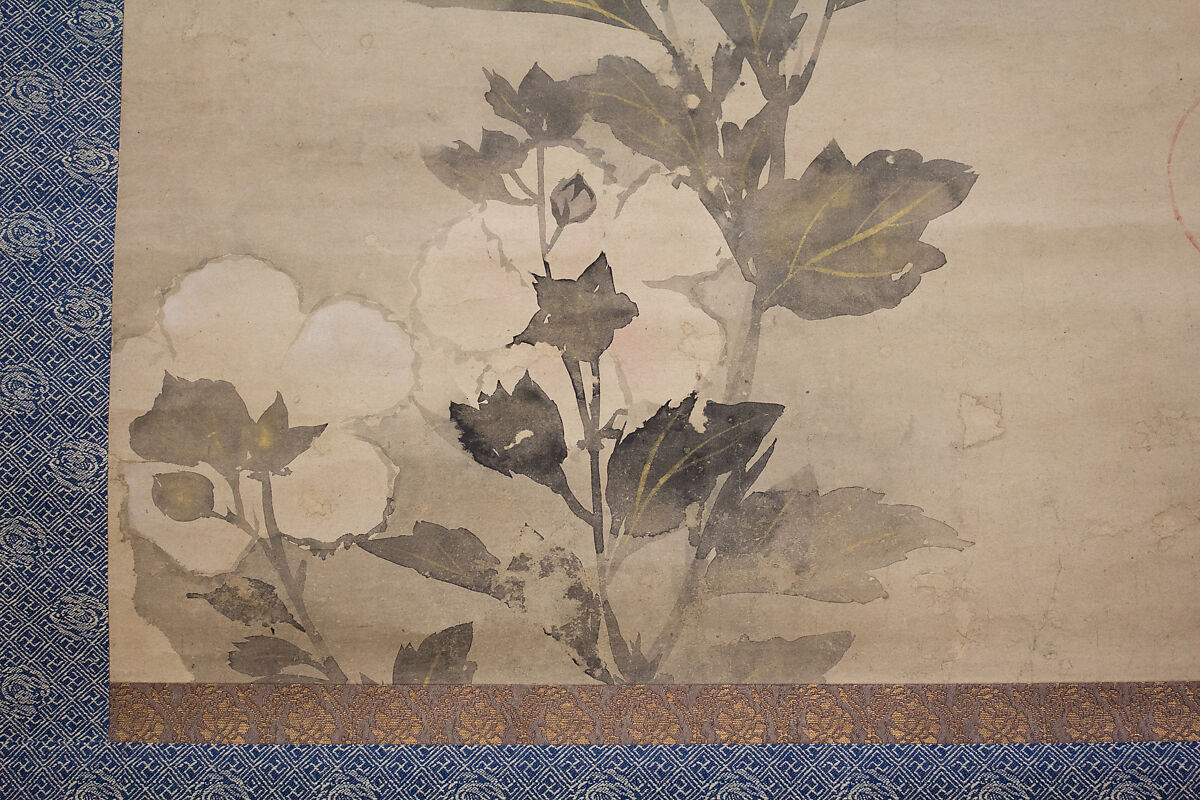White Hollyhocks, In the Style of Tawaraya Sōtatsu (Japanese, ca. 1570–ca. 1640), Hanging scroll; ink and color on paper, Japan