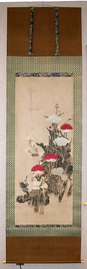 Red and White Poppies, School of Tawaraya Sōtatsu (Japanese, ca. 1570–ca. 1640), Hanging scroll; ink and color on paper, Japan 