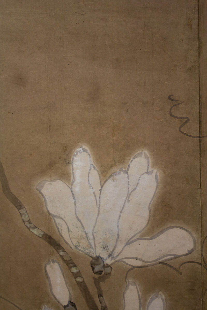 Flowers and Bamboo, Four-panel folding screen; ink and color on paper, Japan