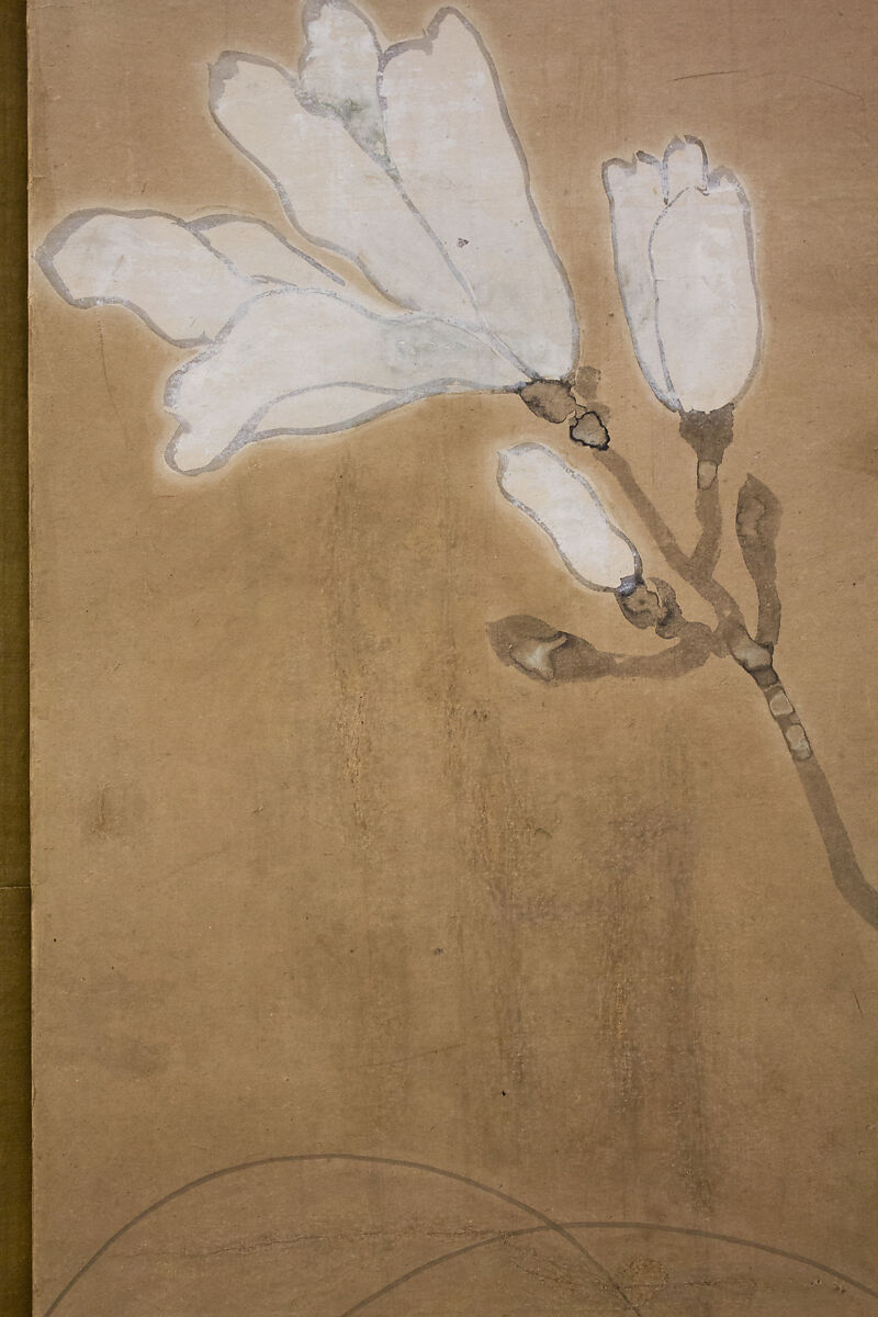 Flowers and Bamboo, Four-panel folding screen; ink and color on paper, Japan