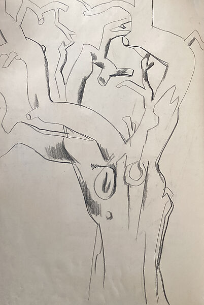 Landscape with Buildings, Jan Matulka (American, 1890–1972), Watercolor and black crayon on paper (recto); black crayon on paper (verso)