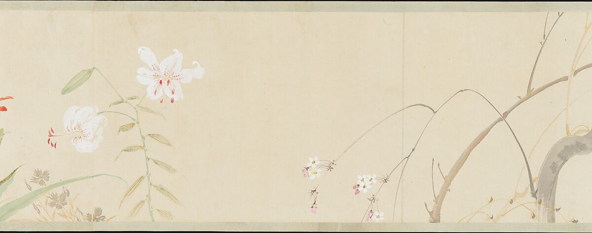 Flowers of the Four Seasons, After Sakai Hōitsu (Japanese, 1761–1828), Handscroll; ink and color on paper, Japan