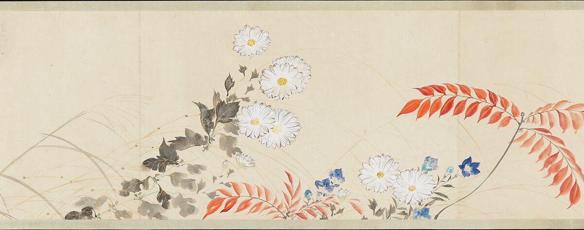 Flowers of the Four Seasons, After Sakai Hōitsu (Japanese, 1761–1828), Handscroll; ink and color on paper, Japan