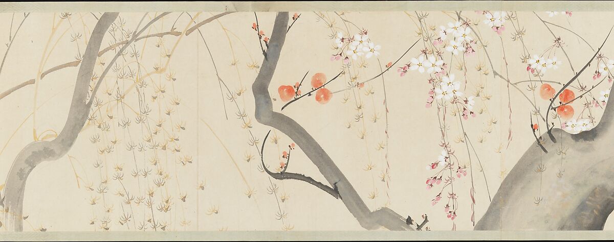 Flowers of the Four Seasons, After Sakai Hōitsu (Japanese, 1761–1828), Handscroll; ink and color on paper, Japan