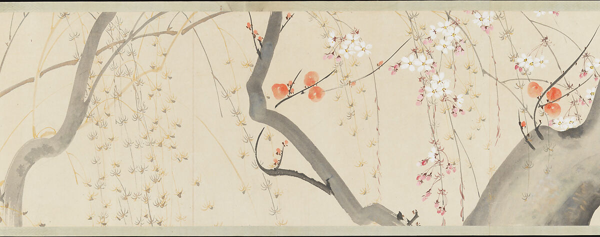 Flowers of the Four Seasons, After Sakai Hōitsu (Japanese, 1761–1828), Handscroll; ink and color on paper, Japan 