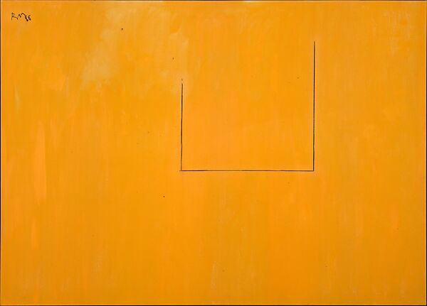 Open No. 37: In Orange with Charcoal Line, Robert Motherwell (American, Aberdeen, Washington 1915–1991 Provincetown, Massachusetts), Polymer paint and charcoal on canvas 
