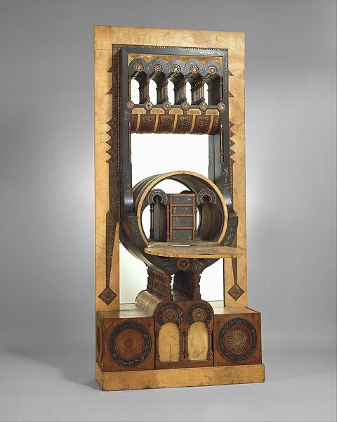 Secretary, Carlo Bugatti  Italian, Walnut, tin, copper, vellum, and mirror glass