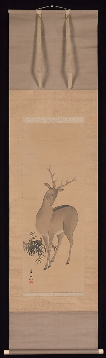 Deer, Suzuki Kiitsu (Japanese, 1796–1858), Hanging scroll; ink and color on silk, Japan