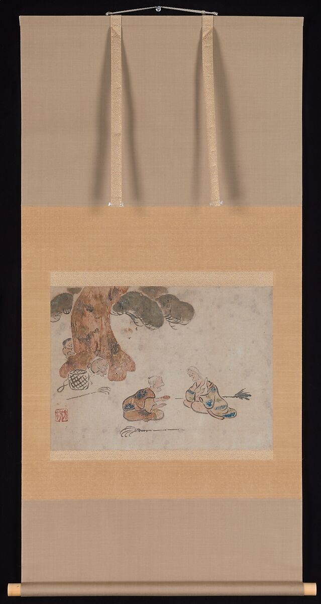 Old Man and Woman, Attributed to Ogata Kōrin (Japanese, 1658–1716), Hanging scroll; ink and color on silk, Japan