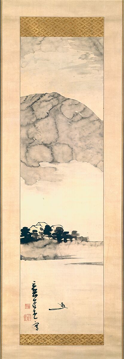 Finger Painting of a Landscape, Ike Taiga (Japanese, 1723–1776), Hanging scroll; ink and color on paper, Japan 
