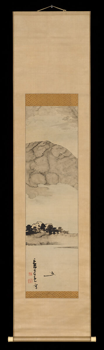Finger Painting of a Landscape, Ike no Taiga (Japanese, 1723–1776), Hanging scroll; ink and color on paper, Japan
