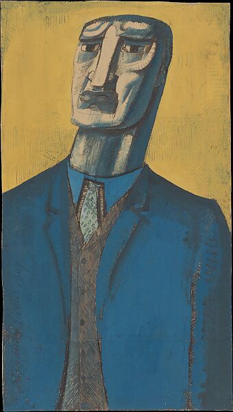 Architect with Green Tie, Wyndham Lewis (British (born Canada), Amherst 1882–1957 London), Collage of cut paper and opaque watercolor and pen and ink on blue board 