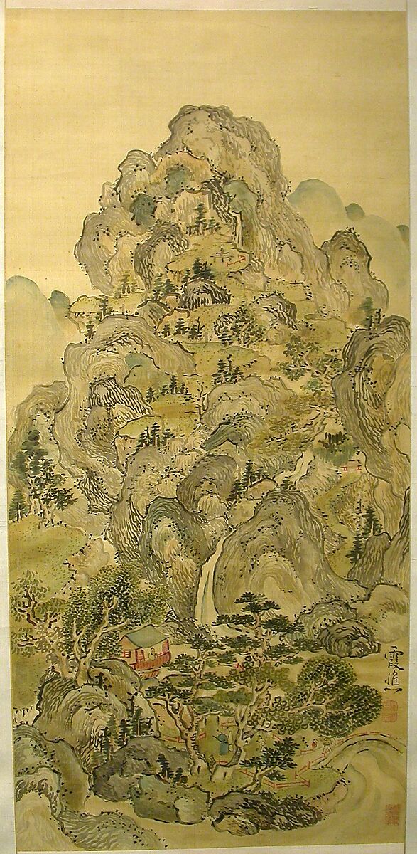 Landscapes in Summer and Winter, Ike Taiga (Japanese, 1723–1776), Hanging scroll; ink on silk, Japan 
