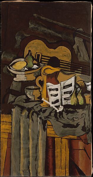 Still Life with a Guitar, Georges Braque (French, Argenteuil 1882–1963 Paris), Oil with sand on canvas 