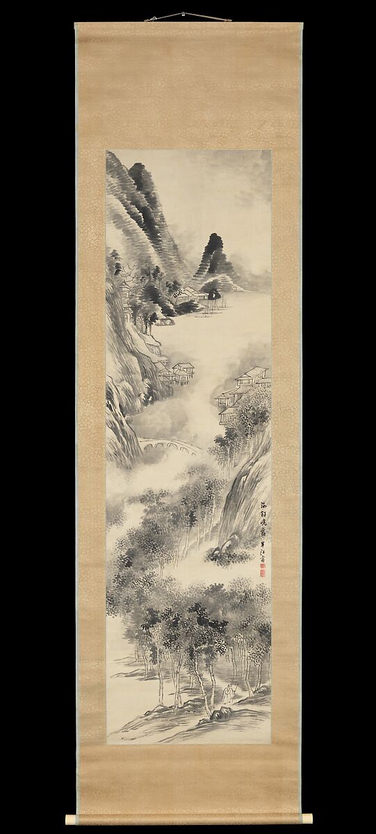 Misty Dawn at the Seashore, Okada Hankō (Japanese, 1782–1846), Hanging scroll; ink and color on paper, Japan