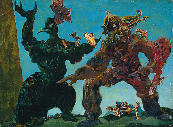 The Barbarians, Max Ernst (French (born Germany), Brühl 1891–1976 Paris), Oil on cardboard 