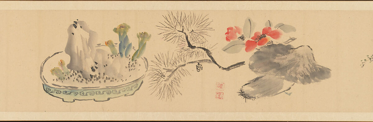 Letter Enclosing Flowers, Okada Hankō (Japanese, 1782–1846), Handscroll; ink and color on paper, Japan 
