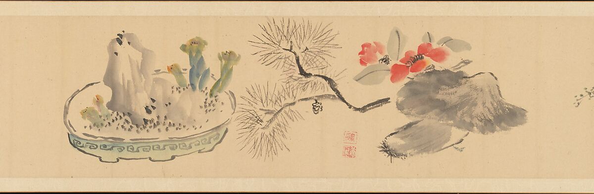Letter Enclosing Flowers, Okada Hankō (Japanese, 1782–1846), Handscroll; ink and color on paper, Japan
