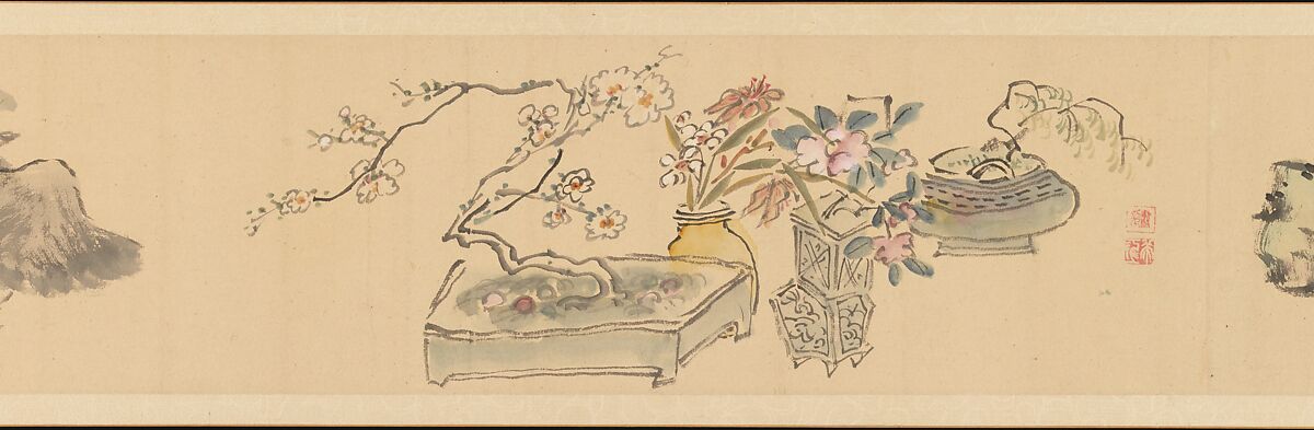 Letter Enclosing Flowers, Okada Hankō (Japanese, 1782–1846), Handscroll; ink and color on paper, Japan