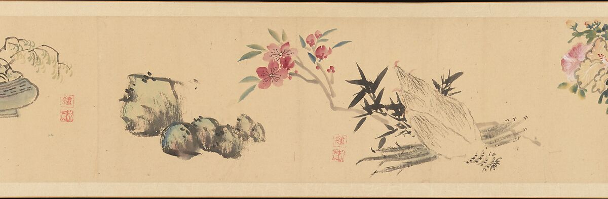 Letter Enclosing Flowers, Okada Hankō (Japanese, 1782–1846), Handscroll; ink and color on paper, Japan