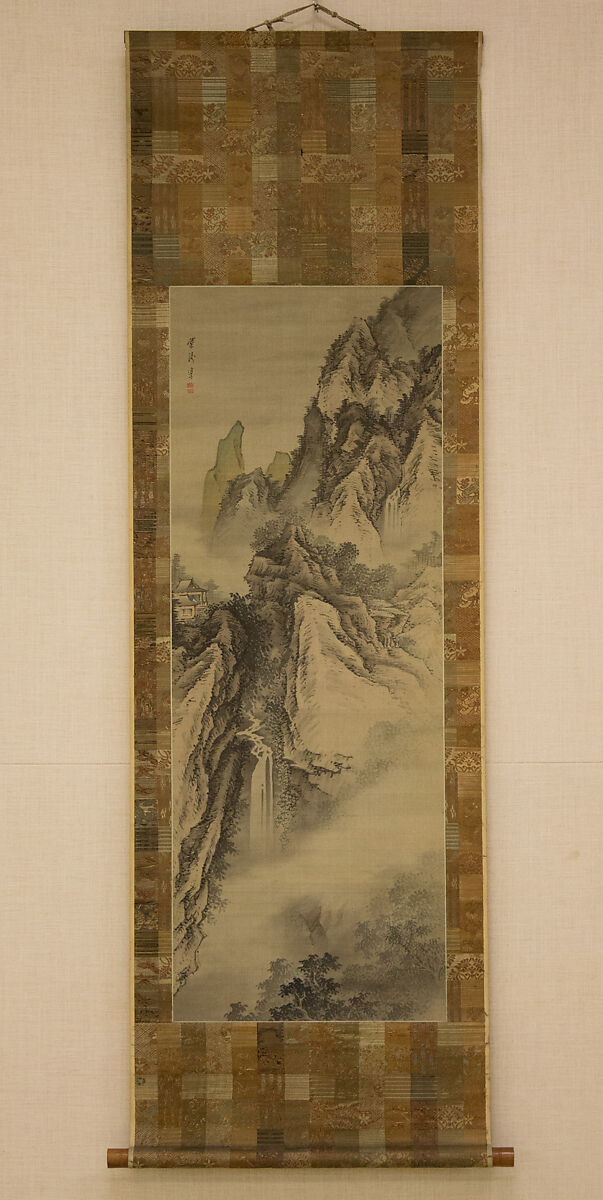 Mountain Scenery, Attributed to Senkaku Toshu (1804–1871), Hanging scroll; ink and color on silk, Japan