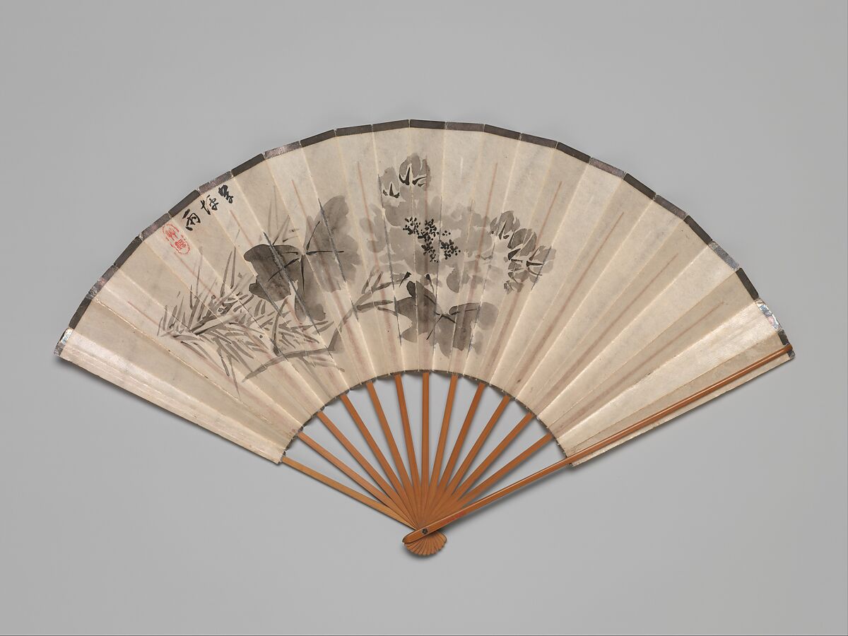 Peony, Takahashi Sōhei (Japanese, ca 1804.– ca. 1835), Folding fan; ink on paper, Japan 