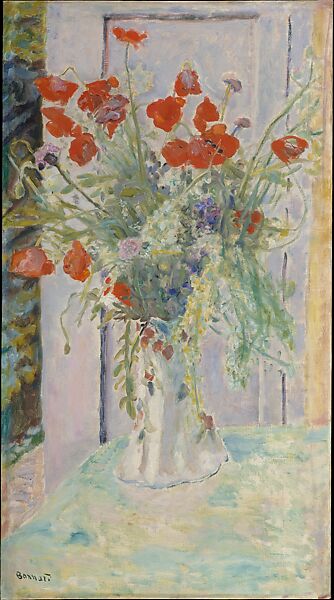 Poppies in a Vase, Pierre Bonnard (French, Fontenay-aux-Roses 1867–1947 Le Cannet), Oil on canvas 
