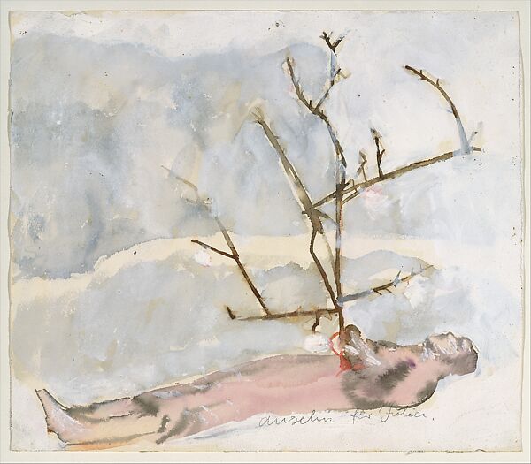 Man Lying with Branch, Anselm Kiefer (German, born Donaueschingen, 1945), Watercolor, gouache, and graphite on paper 