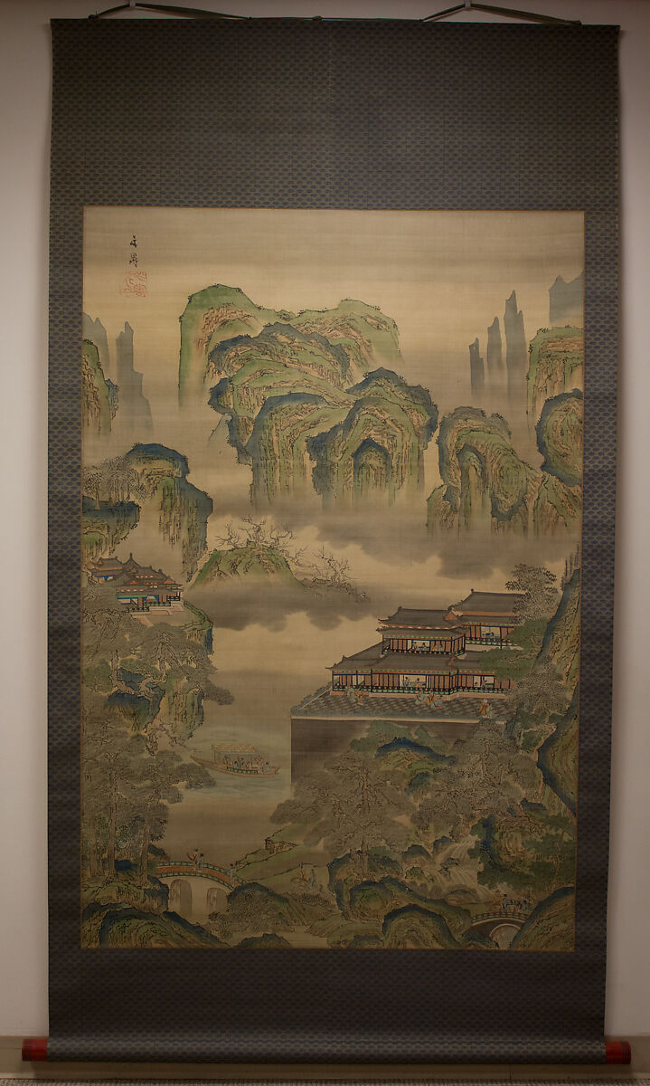 Palace Landscape, Tani Bunchō (Japanese, 1763–1840), Hanging scroll; ink and color on silk, Japan