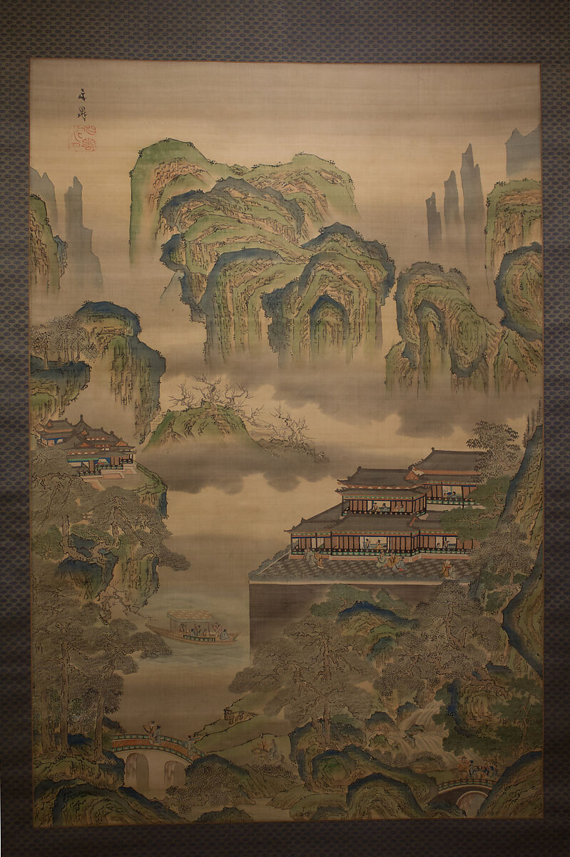 Palace Landscape, Tani Bunchō (Japanese, 1763–1840), Hanging scroll; ink and color on silk, Japan 