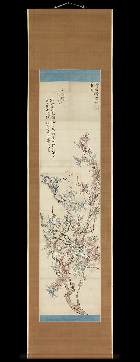 Red and White Peach Blossoms, Preparatory Sketch, Tsubaki Chinzan (Japanese, 1801–1854), Hanging scroll; color on paper, Japan