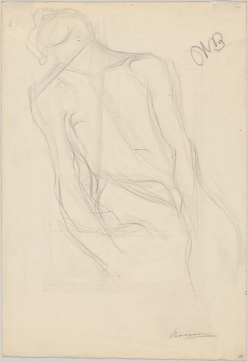 Seated Male Nude (recto); Seated Woman with a Dark Blouse (verso), Umberto Boccioni (Italian, Reggio 1882–1916 Sorte), Graphite on paper 